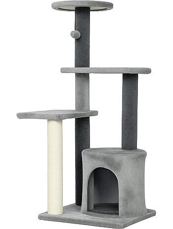 Arbre à chat gris niche 3 plateformes griffoir boule