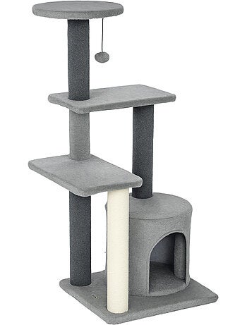 Arbre à chat gris niche 3 plateformes griffoir boule