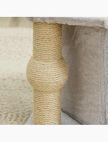 Arbre à chat h.66 cm poteaux à griffer jute plateforme balle gris
