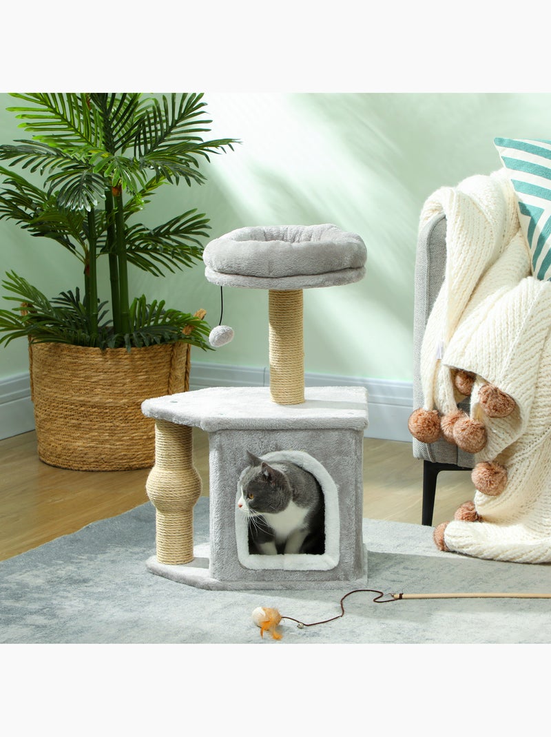 Arbre à chat h.66 cm poteaux à griffer jute plateforme balle gris Gris - Kiabi