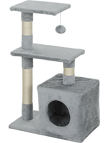 Arbre à chat h.81cm niche 3 griffoirs 2 plateformes jeu boule