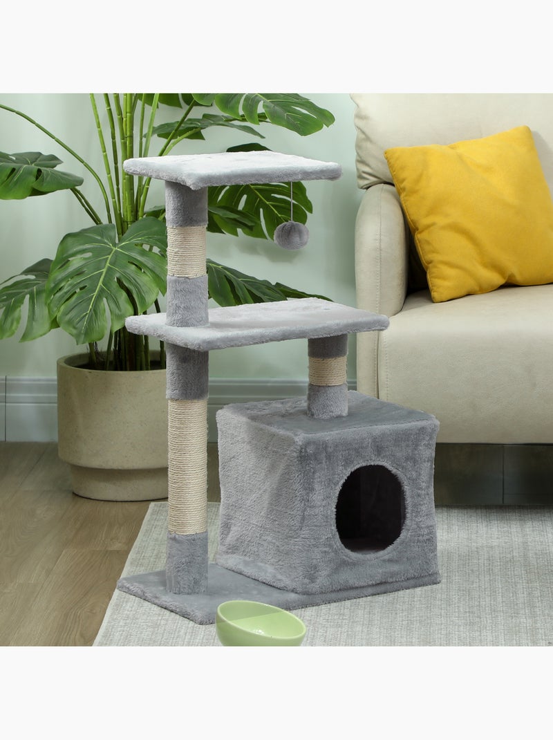 Arbre à chat h.81cm niche 3 griffoirs 2 plateformes jeu boule Gris - Kiabi
