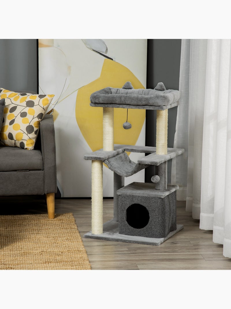 Arbre à chat h.90cm - griffoirs, plateforme, niche, hamac, boules - gris Gris - Kiabi
