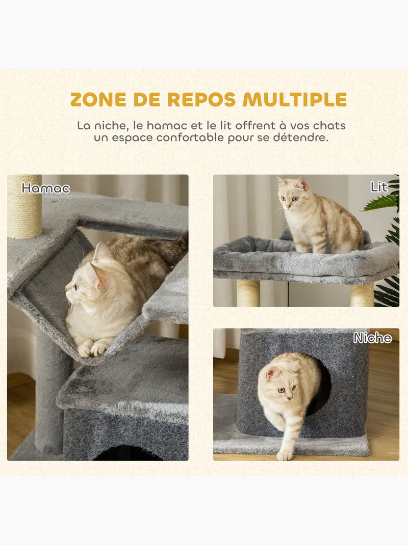Arbre à chat h.90cm - griffoirs, plateforme, niche, hamac, boules - gris Gris - Kiabi