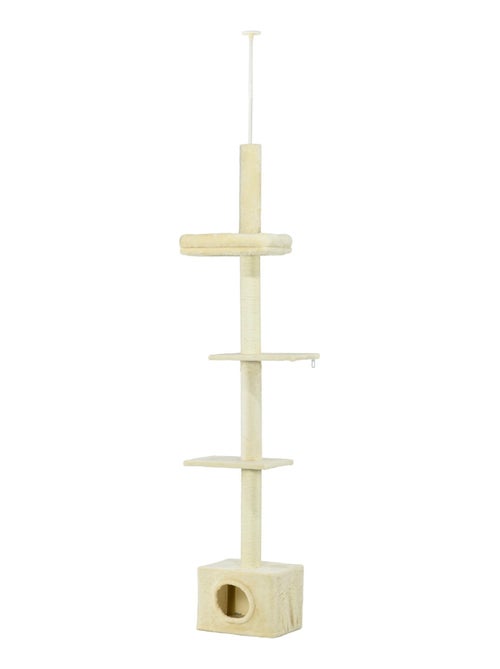Arbre à chat hauteur réglable 230-260 cm - niche, 3 plateformes - peluche beige - Kiabi