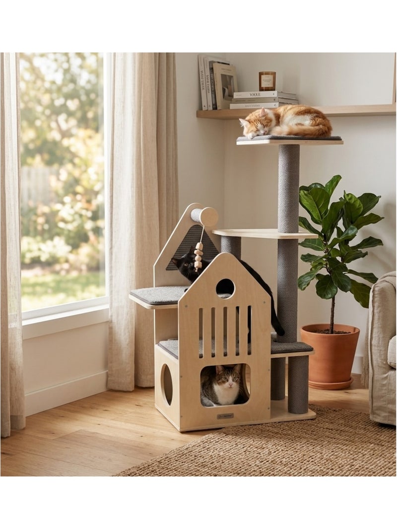 Arbre a chat maisonnette et plateforme Gris clair - Kiabi