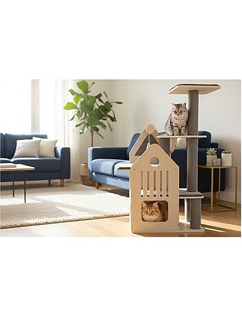 Arbre à chat maisonnette et plateforme