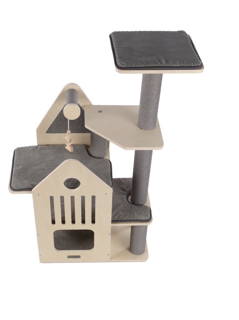 Arbre a chat maisonnette et plateforme Gris - Kiabi