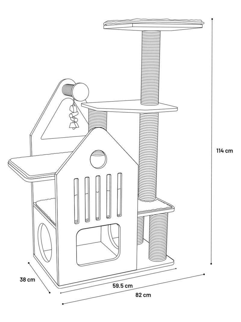 Arbre a chat maisonnette et plateforme Gris - Kiabi