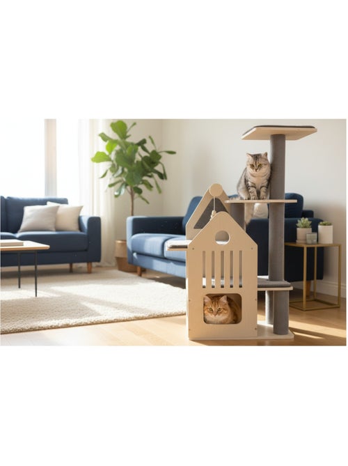 Arbre à chat maisonnette et plateforme - Kiabi