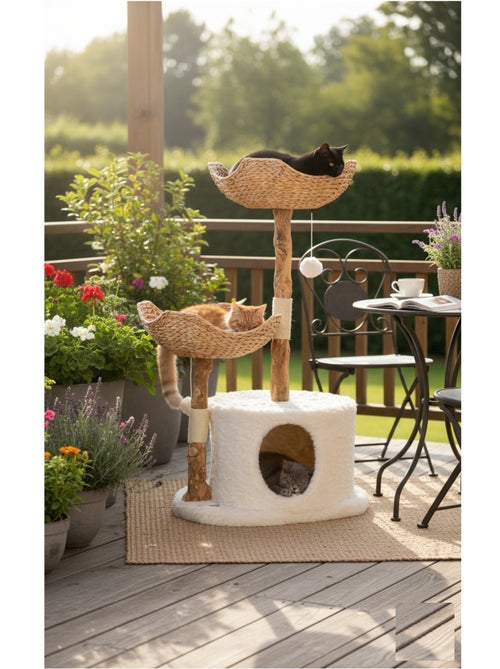 Arbre a chat moderne avec corde et panier - Kiabi