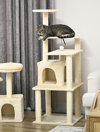 Arbre à chat modulable - équipements multiples - peluche beige