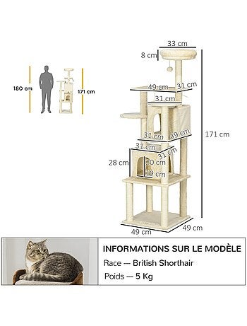 Arbre à chat modulable - équipements multiples - peluche beige