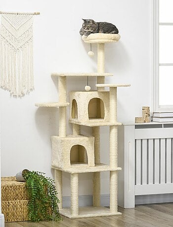 Arbre à chat modulable - équipements multiples - peluche beige