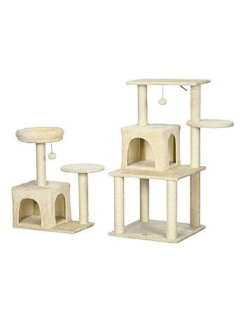 Arbre à chat modulable - équipements multiples - peluche beige