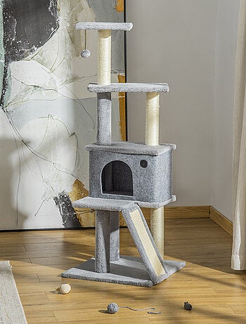 Arbre à chat multi-équipé grande niche housse amovible gris
