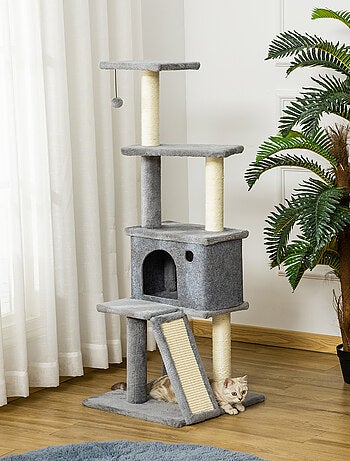 Arbre à chat multi-équipé grande niche housse amovible gris