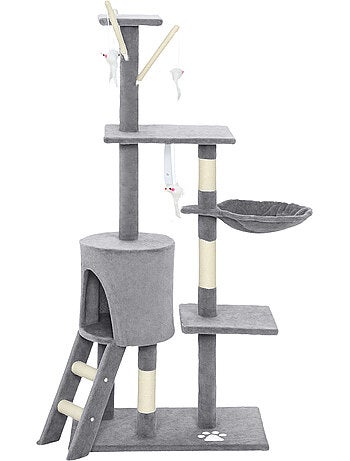 Arbre à chat multi-équipement griffoirs plateformes niche échelle hamac jouets gris