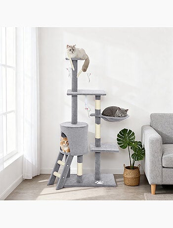 Arbre à chat multi-équipement griffoirs plateformes niche échelle hamac jouets gris