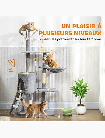 Arbre à chat multi-équipement griffoirs plateformes niche échelle hamac jouets gris