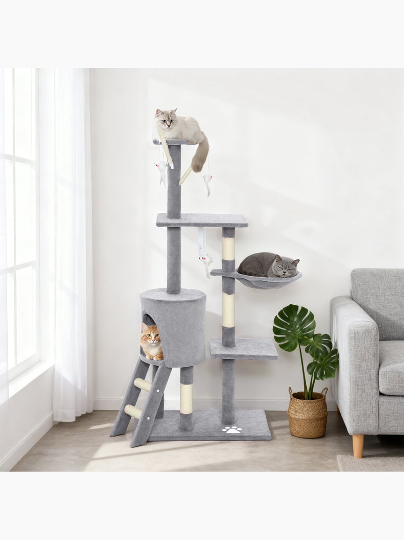 Arbre à chat multi-équipement griffoirs plateformes niche échelle hamac jouets gris Gris - Kiabi