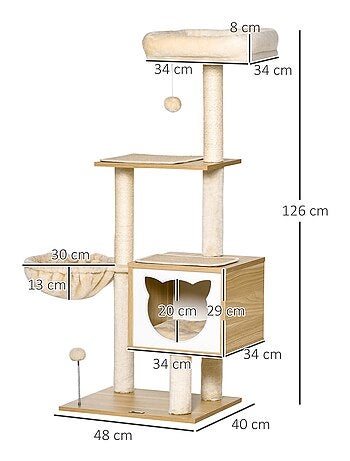 Arbre à chat multi-équipement H126 cm beige