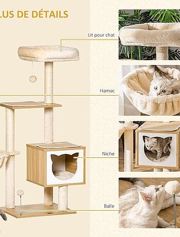 Arbre à chat multi-équipement H126 cm beige