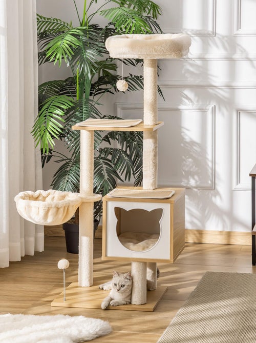 Arbre à chat multi-équipement H126 cm beige - Kiabi