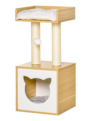 Arbre à chat multi-équipement H81 cm aspect bois clair