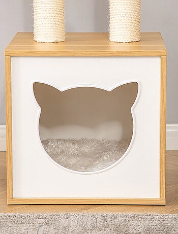 Arbre à chat multi-équipement H81 cm aspect bois clair