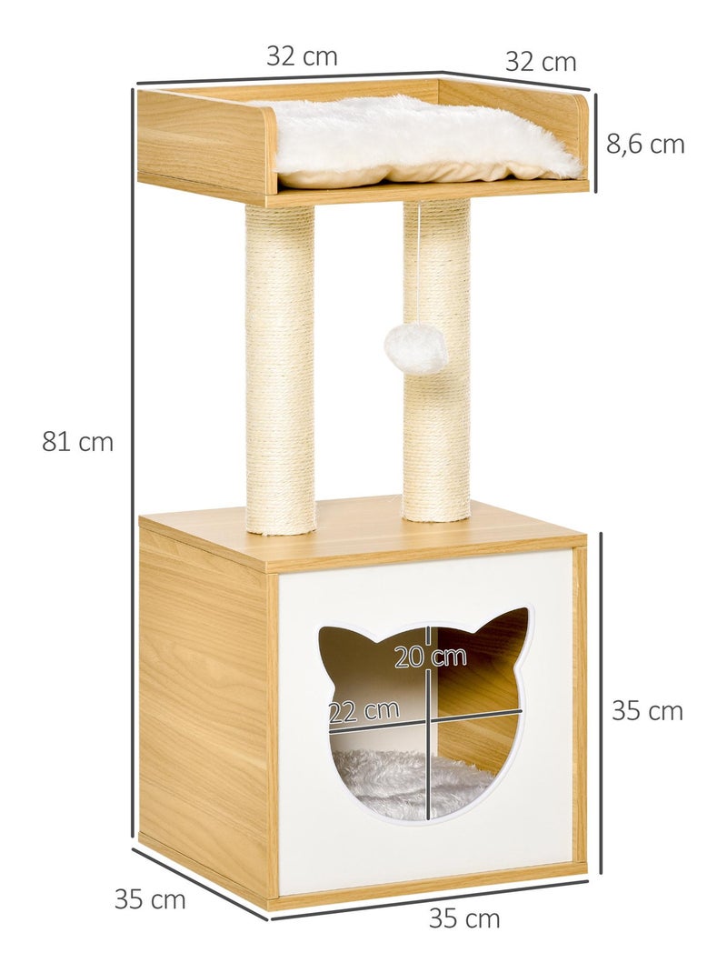 Arbre à chat multi-équipement H81 cm aspect bois clair Beige - Kiabi