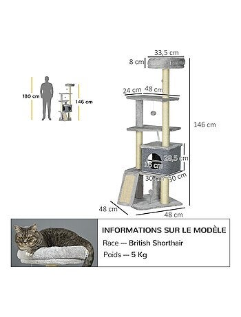 Arbre à chat multi-équipement peluche haute densité gris