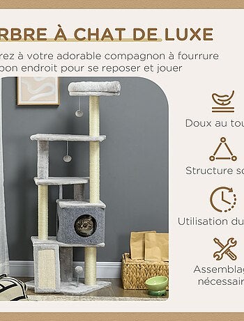 Arbre à chat multi-équipement peluche haute densité gris