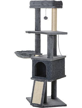 Arbre à chat multi-équipement peluche haute densité gris