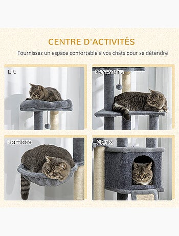Arbre à chat multi-équipement peluche haute densité gris
