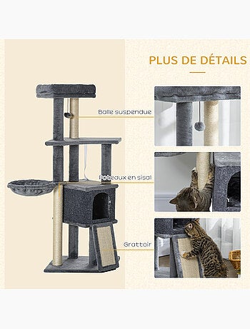 Arbre à chat multi-équipement peluche haute densité gris