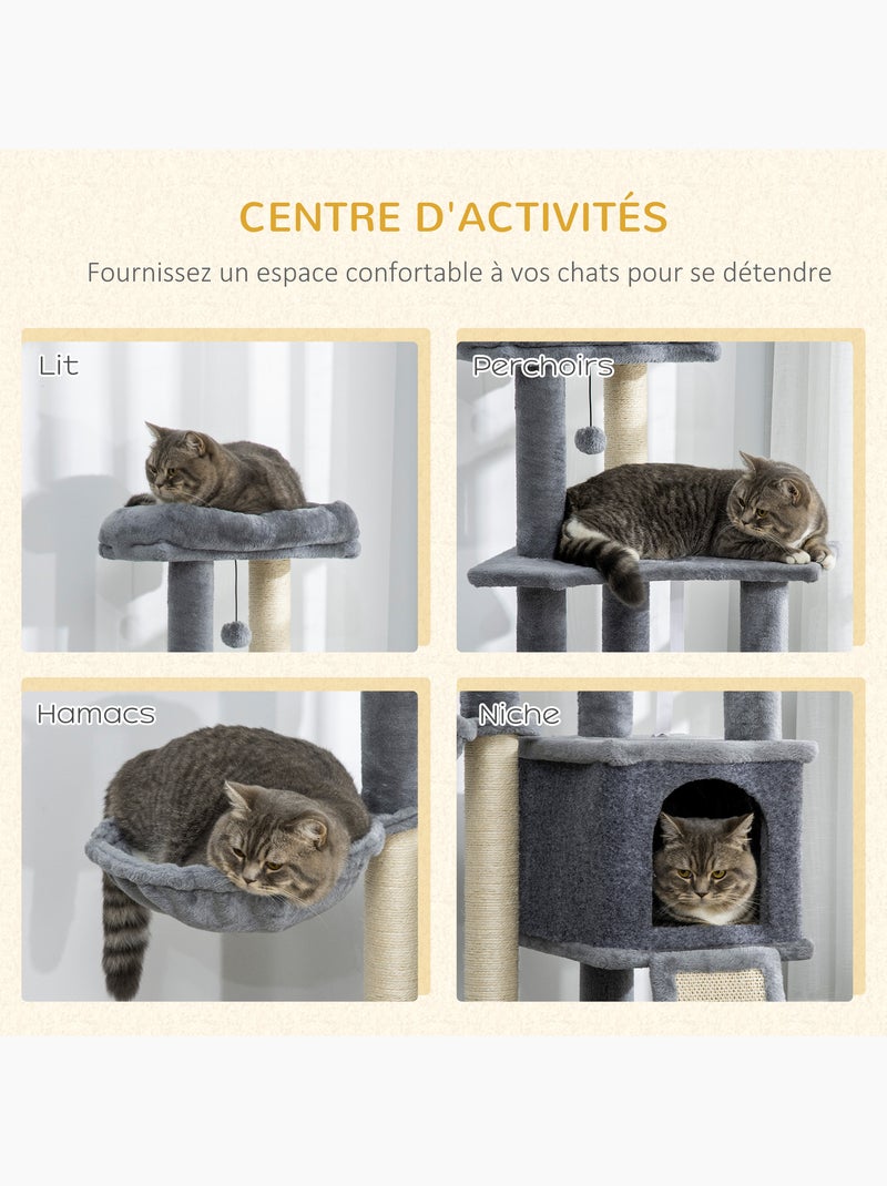 Arbre à chat multi-équipement peluche haute densité gris Gris - Kiabi