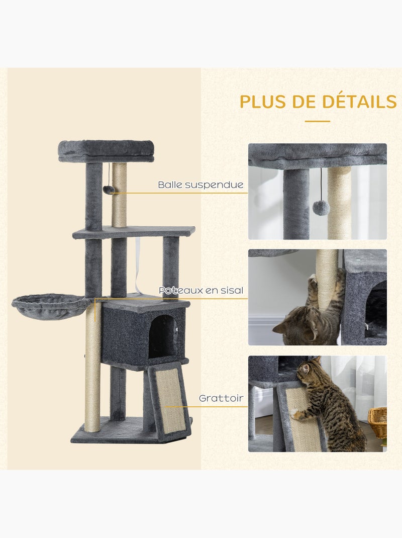 Arbre à chat multi-équipement peluche haute densité gris Gris - Kiabi