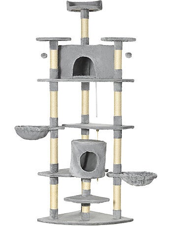 Arbre à chat multi-équipement sisal naturelle peluche grise