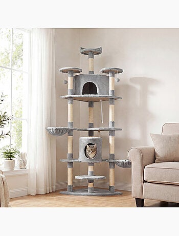 Arbre à chat multi-équipement sisal naturelle peluche grise