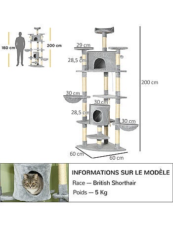 Arbre à chat multi-équipement sisal naturelle peluche grise