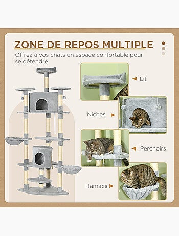 Arbre à chat multi-équipement sisal naturelle peluche grise
