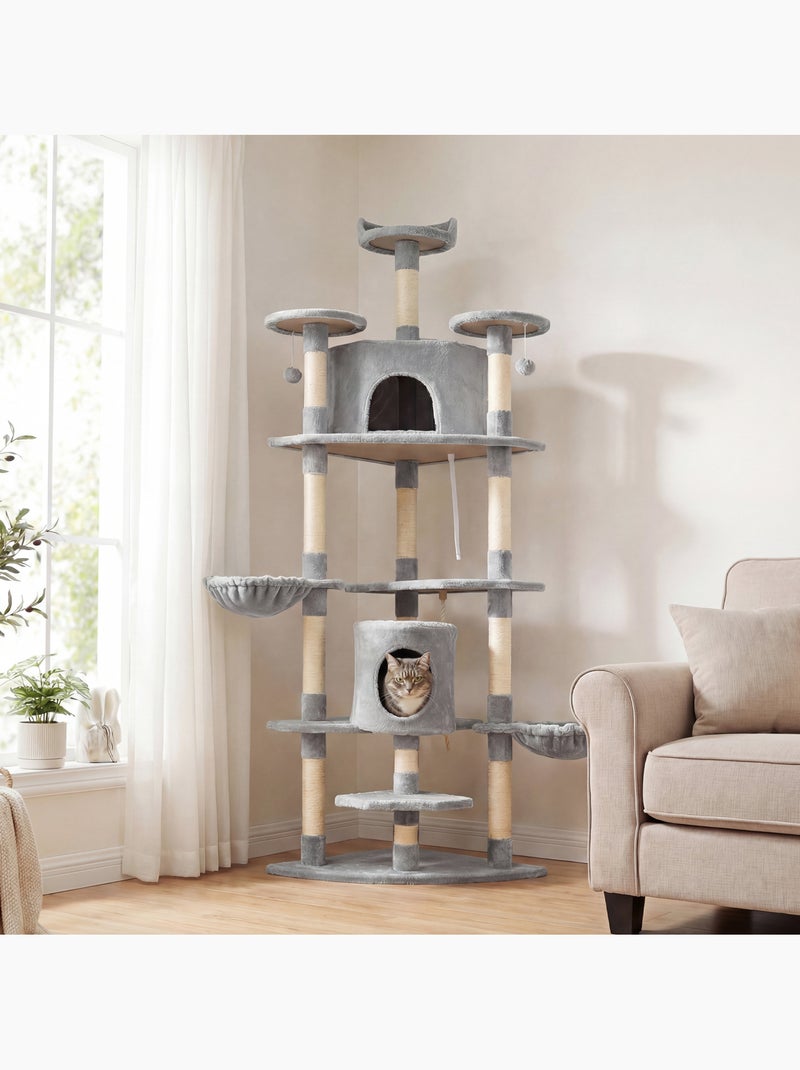 Arbre à chat multi-équipement sisal naturelle peluche grise Gris - Kiabi