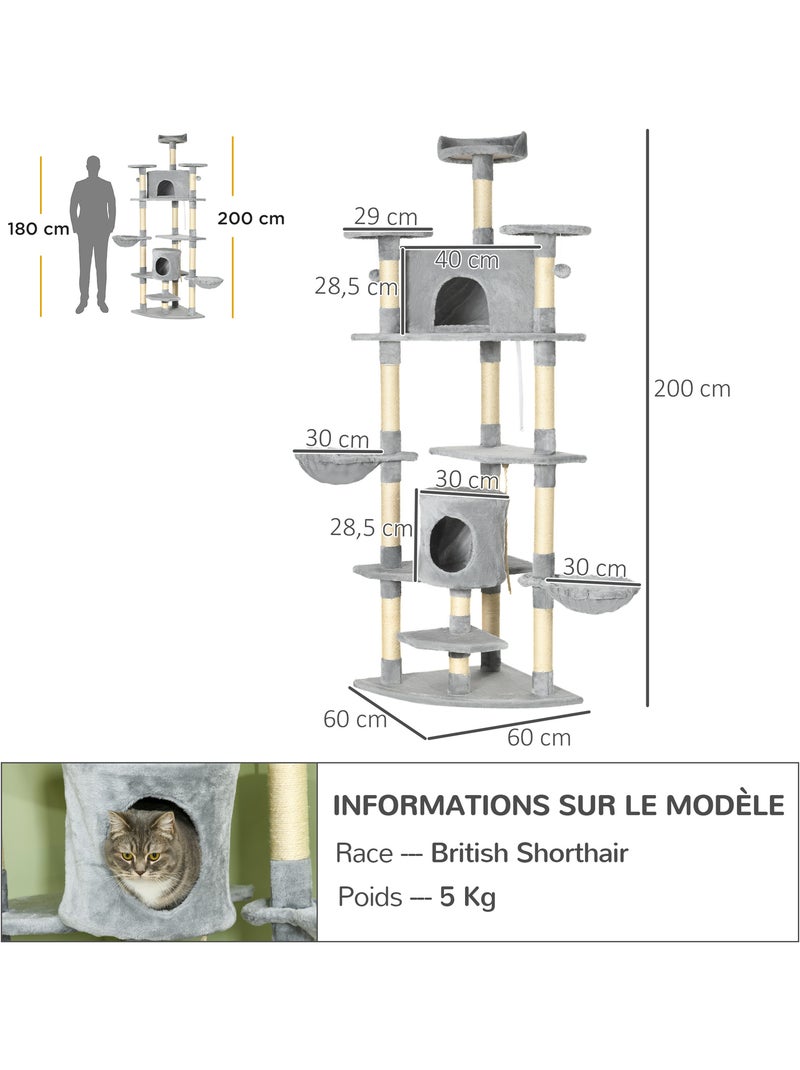 Arbre à chat multi-équipement sisal naturelle peluche grise Gris - Kiabi