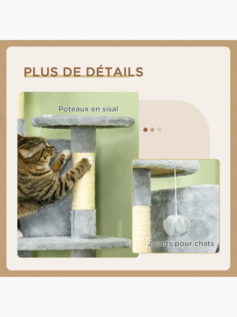 Arbre à chat multi-équipement sisal naturelle peluche grise Gris - Kiabi