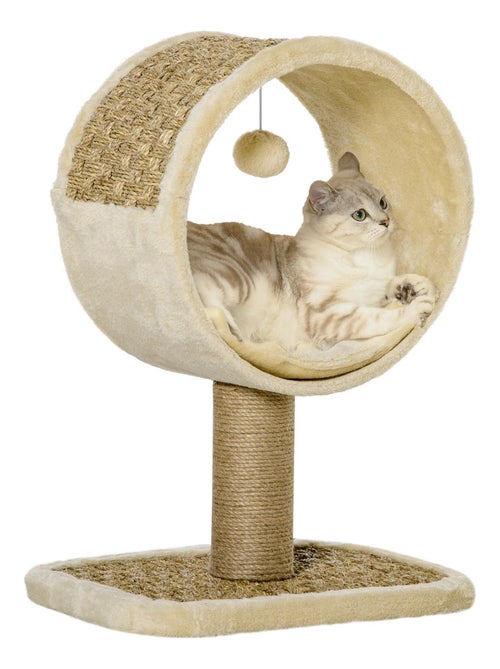Arbre à chat rond style cosy chic avec coussin et souris suspendue - Kiabi