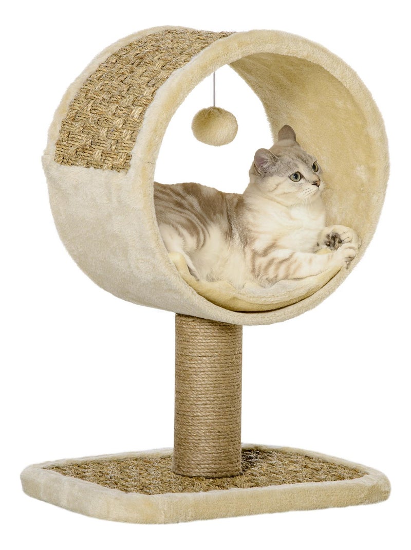 Arbre à chat rond style cosy chic avec coussin et souris suspendue Beige - Kiabi