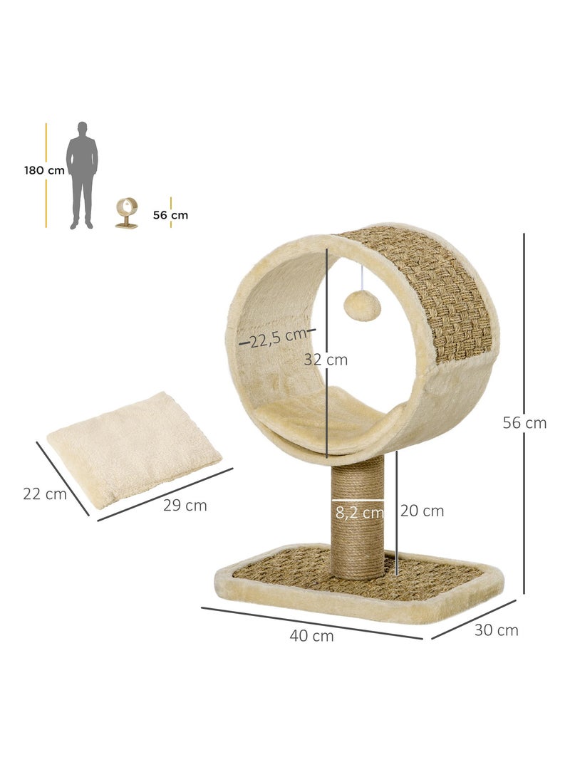 Arbre à chat rond style cosy chic avec coussin et souris suspendue Beige - Kiabi