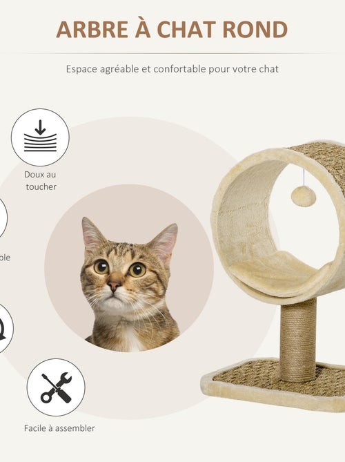 Arbre à chat rond style cosy chic avec coussin et souris suspendue - Kiabi