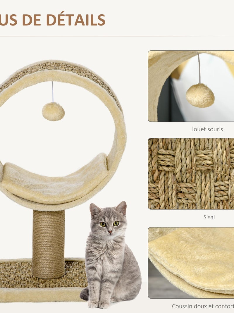 Arbre à chat rond style cosy chic avec coussin et souris suspendue Beige - Kiabi